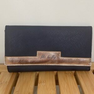 Navy File & Fly Wallet Clutch with Rose Gold Trim